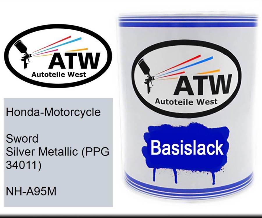 Honda-Motorcycle, Sword Silver Metallic (PPG 34011), NH-A95M: 1L Lackdose, von ATW Autoteile West.